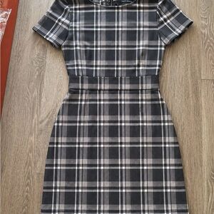 French Connection Black and Gray Plaid Mini Dress